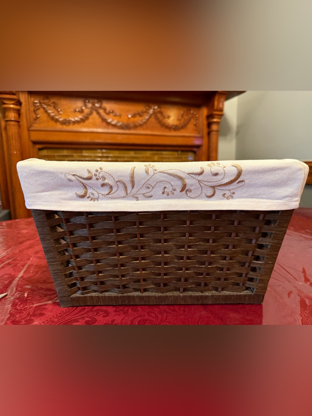 Woven Dark Brown Storage Basket with Cream Linen Liner